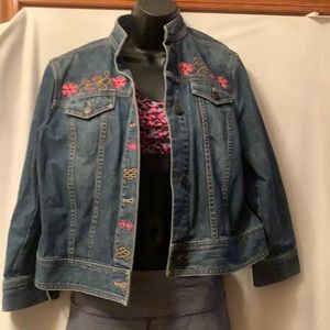 Fun cropped jean jacket with punk embroidered detail
